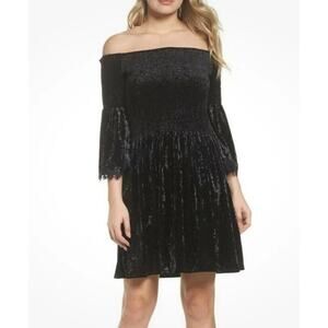 Whimsigoth Kobi Halperin Donella Black Velvet Dress Size Small Smocked Witchy